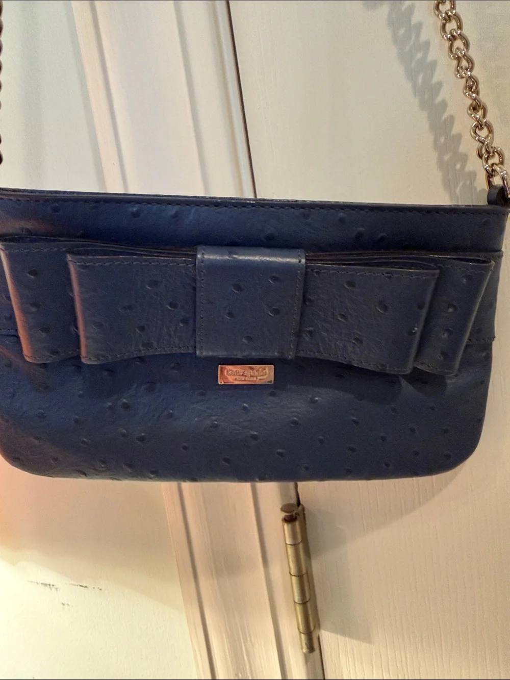 kate spade navy bow ostrich crossbody with gold chain